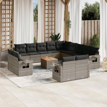 ARDEBO.de - 14-tlg. Garten-Sofagarnitur mit Kissen Grau Poly Rattan