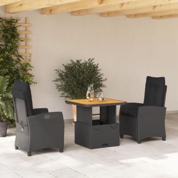 ARDEBO.de - 3-tlg. Garten-Essgruppe mit Kissen Schwarz Poly Rattan