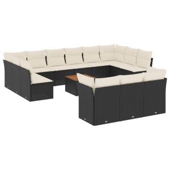 ARDEBO.de - 14-tlg. Garten-Sofagarnitur mit Kissen Schwarz Poly Rattan