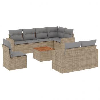 9-tlg. Garten-Sofagarnitur mit Kissen Beige Poly Rattan