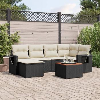 ARDEBO.de - 7-tlg. Garten-Sofagarnitur mit Kissen Schwarz Poly Rattan