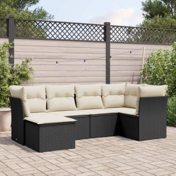 ARDEBO.de - 6-tlg. Garten-Sofagarnitur mit Kissen Schwarz Poly Rattan