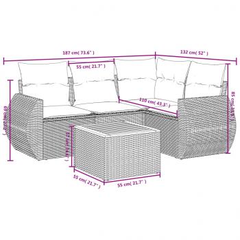 5-tlg. Garten-Sofagarnitur mit Kissen Schwarz Poly Rattan