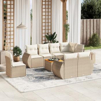 ARDEBO.de - 9-tlg. Garten-Sofagarnitur mit Kissen Beige Poly Rattan