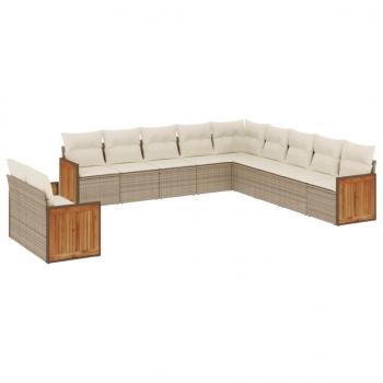 11-tlg. Garten-Sofagarnitur mit Kissen Beige Poly Rattan