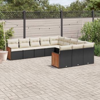 ARDEBO.de - 11-tlg. Garten-Sofagarnitur mit Kissen Schwarz Poly Rattan