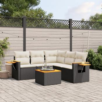 ARDEBO.de - 6-tlg. Garten-Sofagarnitur mit Kissen Schwarz Poly Rattan