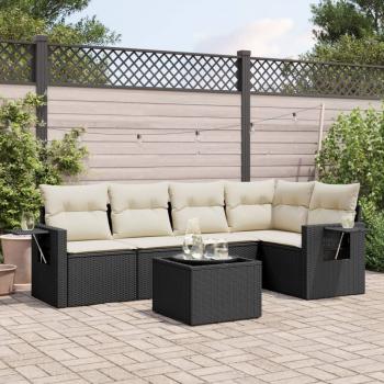 ARDEBO.de - 6-tlg. Garten-Sofagarnitur mit Kissen Schwarz Poly Rattan