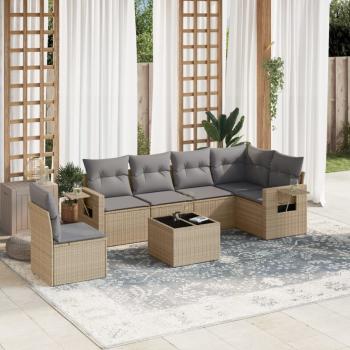 ARDEBO.de - 7-tlg. Garten-Sofagarnitur mit Kissen Beige Poly Rattan