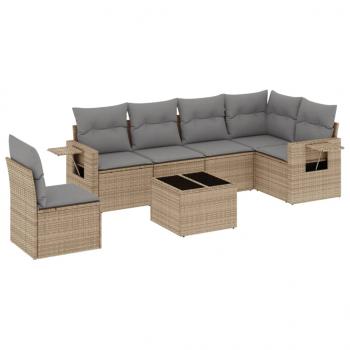 7-tlg. Garten-Sofagarnitur mit Kissen Beige Poly Rattan