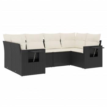 6-tlg. Garten-Sofagarnitur mit Kissen Schwarz Poly Rattan