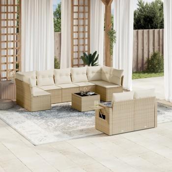 ARDEBO.de - 10-tlg. Garten-Sofagarnitur mit Kissen Beige Poly Rattan