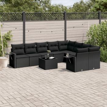 ARDEBO.de - 10-tlg. Garten-Sofagarnitur mit Kissen Schwarz Poly Rattan