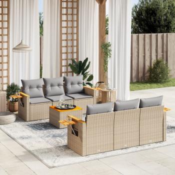 ARDEBO.de - 7-tlg. Garten-Sofagarnitur mit Kissen Beige Poly Rattan