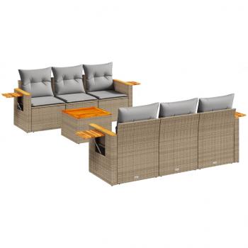 7-tlg. Garten-Sofagarnitur mit Kissen Beige Poly Rattan