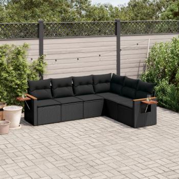 ARDEBO.de - 6-tlg. Garten-Sofagarnitur mit Kissen Schwarz Poly Rattan