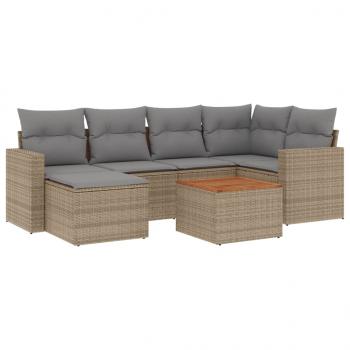 7-tlg. Garten-Sofagarnitur mit Kissen Beige Poly Rattan