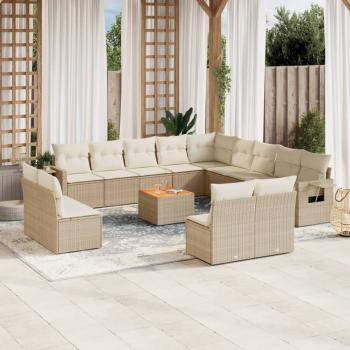 ARDEBO.de - 14-tlg. Garten-Sofagarnitur mit Kissen Beige Poly Rattan