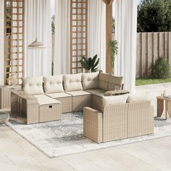 ARDEBO.de - 10-tlg. Garten-Sofagarnitur mit Kissen Beige Poly Rattan