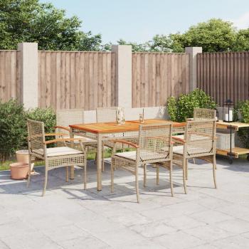 ARDEBO.de - 7-tlg. Garten-Essgruppe mit Kissen Beige Poly Rattan