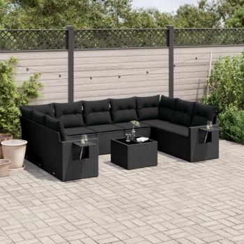 ARDEBO.de - 10-tlg. Garten-Sofagarnitur mit Kissen Schwarz Poly Rattan