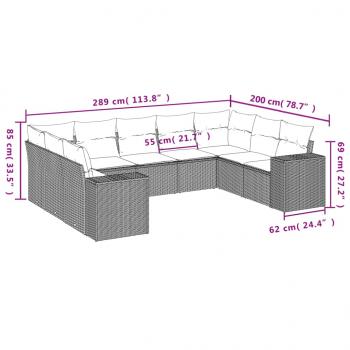 9-tlg. Garten-Sofagarnitur mit Kissen Grau Poly Rattan