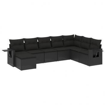 8-tlg. Garten-Sofagarnitur mit Kissen Schwarz Poly Rattan