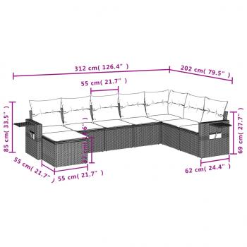 8-tlg. Garten-Sofagarnitur mit Kissen Schwarz Poly Rattan