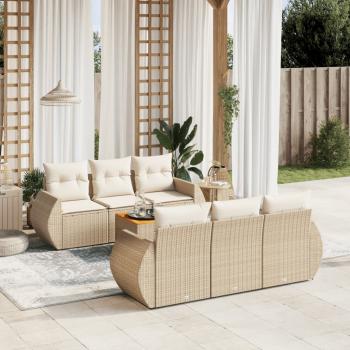 ARDEBO.de - 7-tlg. Garten-Sofagarnitur mit Kissen Beige Poly Rattan