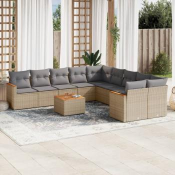 ARDEBO.de - 11-tlg. Garten-Sofagarnitur mit Kissen Beige Poly Rattan