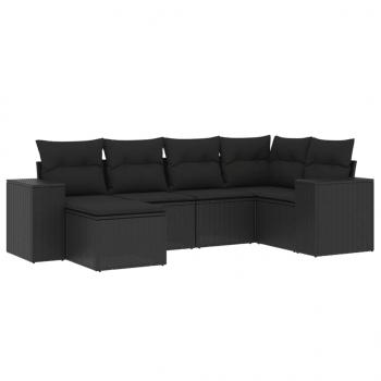 6-tlg. Garten-Sofagarnitur mit Kissen Schwarz Poly Rattan