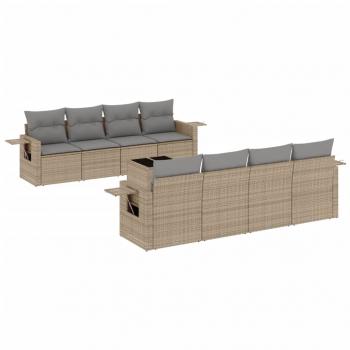 9-tlg. Garten-Sofagarnitur mit Kissen Beige Poly Rattan