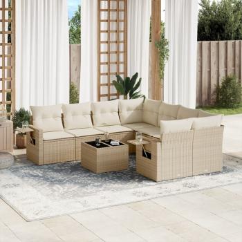 ARDEBO.de - 9-tlg. Garten-Sofagarnitur mit Kissen Beige Poly Rattan