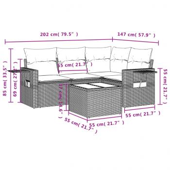 5-tlg. Garten-Sofagarnitur mit Kissen Schwarz Poly Rattan