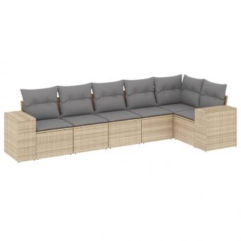 6-tlg. Garten-Sofagarnitur mit Kissen Beige Poly Rattan