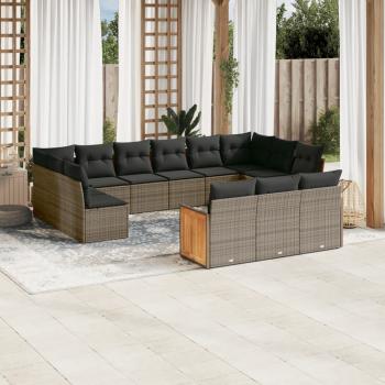 ARDEBO.de - 13-tlg. Garten-Sofagarnitur mit Kissen Grau Poly Rattan