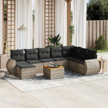 ARDEBO.de - 9-tlg. Garten-Sofagarnitur mit Kissen Grau Poly Rattan