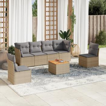 ARDEBO.de - 7-tlg. Garten-Sofagarnitur mit Kissen Beige Poly Rattan