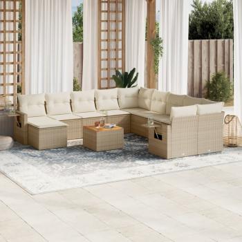 ARDEBO.de - 14-tlg. Garten-Sofagarnitur mit Kissen Beige Poly Rattan