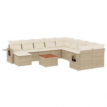 14-tlg. Garten-Sofagarnitur mit Kissen Beige Poly Rattan