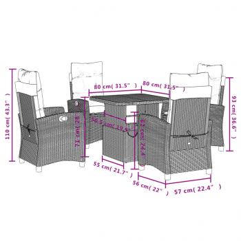 5-tlg. Garten-Essgruppe mit Kissen Grau Poly Rattan