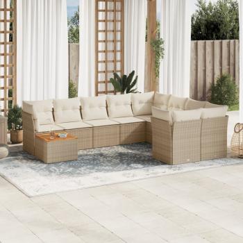 ARDEBO.de - 10-tlg. Garten-Sofagarnitur mit Kissen Beige Poly Rattan