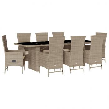 9-tlg. Garten-Essgruppe mit Kissen Beige Poly Rattan