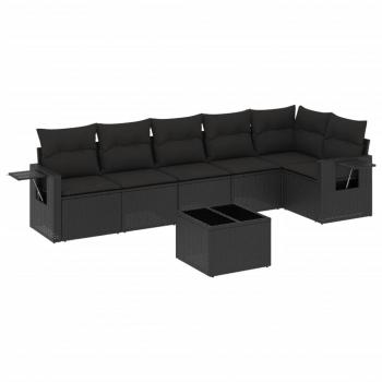 7-tlg. Garten-Sofagarnitur mit Kissen Schwarz Poly Rattan