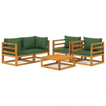 5-tlg. Garten-Lounge-Set mit Grünen Kissen Massivholz