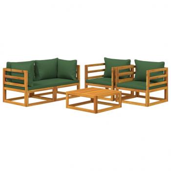 5-tlg. Garten-Lounge-Set mit Grünen Kissen Massivholz