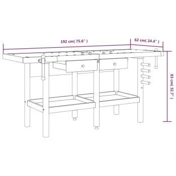 Werkbank mit Schubladen Schraubstöcken 192x62x83 cm Akazienholz