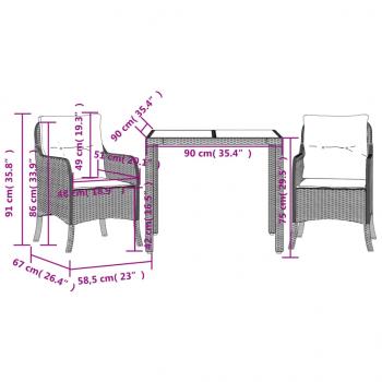 3-tlg. Garten-Essgruppe mit Kissen Grau Poly Rattan