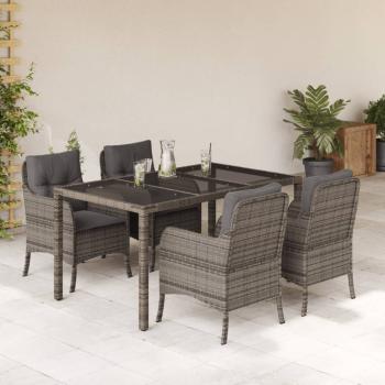 5-tlg. Garten-Essgruppe mit Kissen Grau Poly Rattan