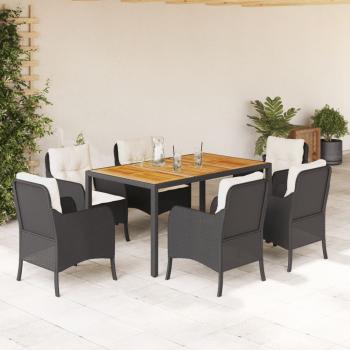 ARDEBO.de - 7-tlg. Garten-Essgruppe mit Kissen Schwarz Poly Rattan